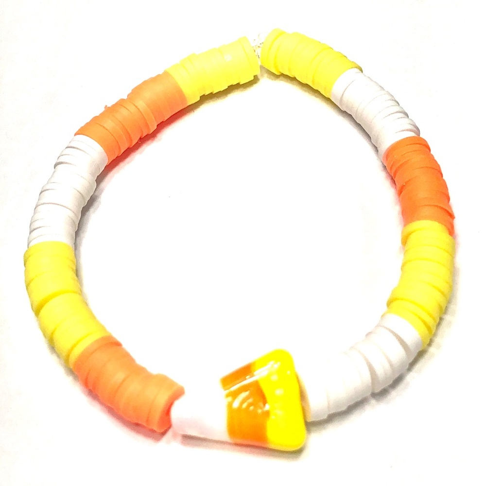 Handmade Orange Yellow White Candy Corn Stretch Bracelet Women Halloween Fall